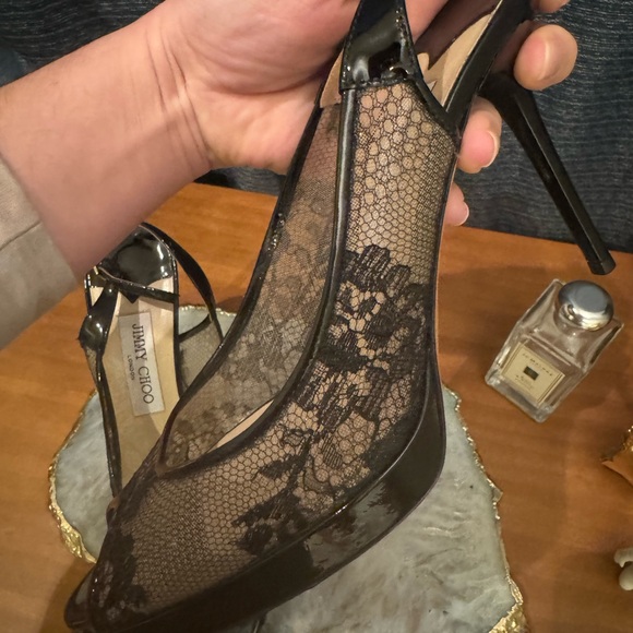 Jimmy Choo Patent Leather Peep Toe Heels - Picture 8 of 10